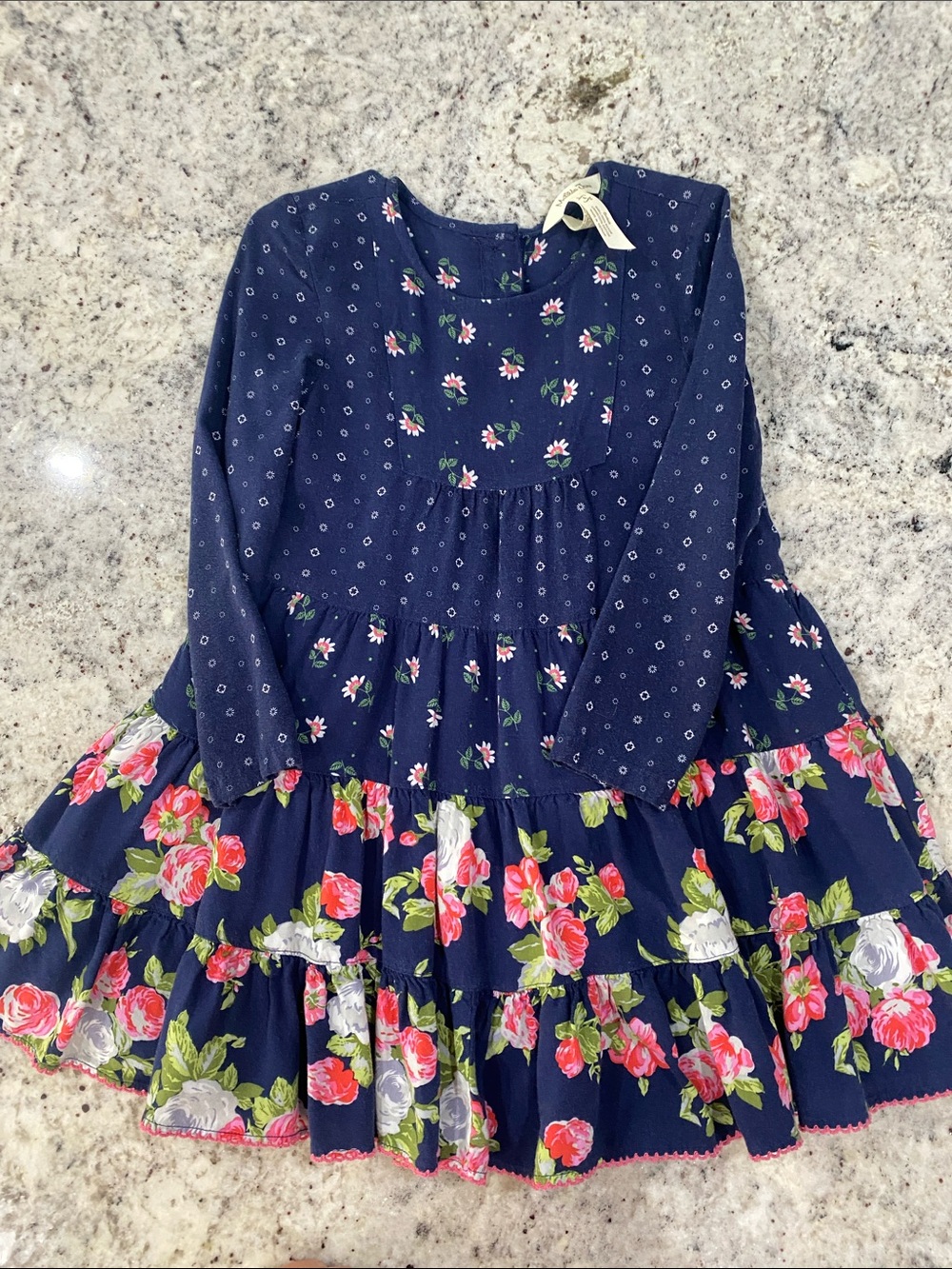 Matilda Jane Navy Floral Tiered Long Sleeve Dress with Pink & White Roses